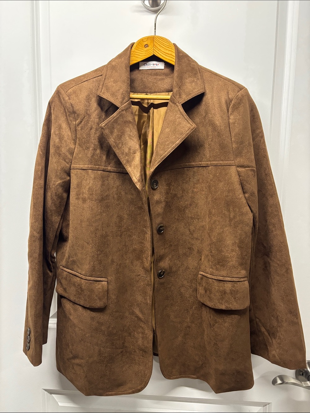 Women’s Brown Suede-Effect Button Jacket